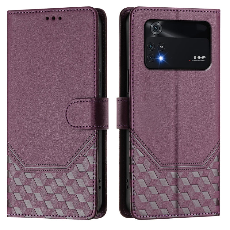 For Xiaomi Poco M4 Pro 4G Honeycomb Embossing RFID Leather Phone Case
