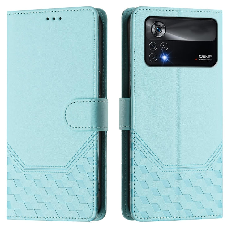 For Xiaomi Poco X4 Pro 5G Honeycomb Embossing RFID Leather Phone Case