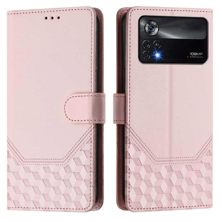For Xiaomi Poco X4 Pro 5G Honeycomb Embossing RFID Leather Phone Case