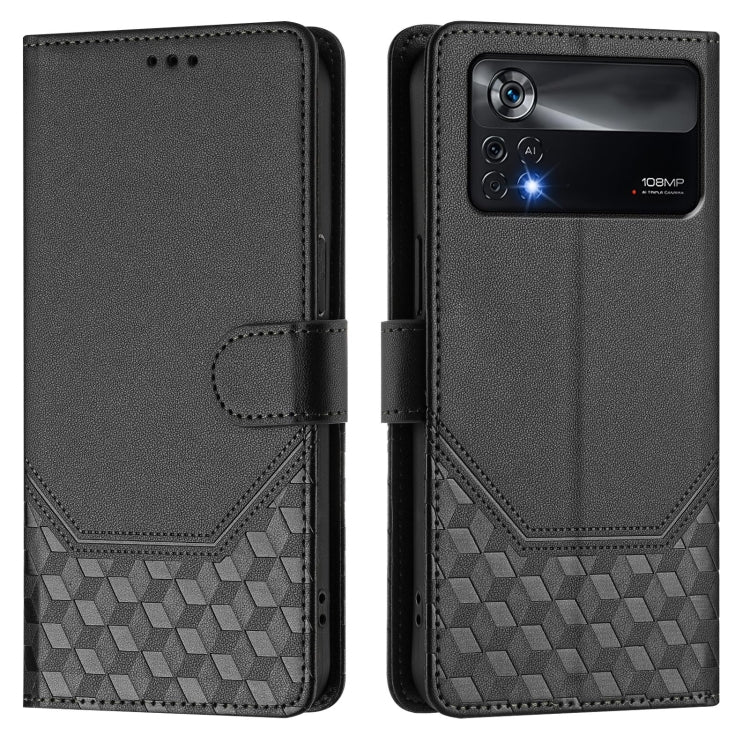 For Xiaomi Poco X4 Pro 5G Honeycomb Embossing RFID Leather Phone Case
