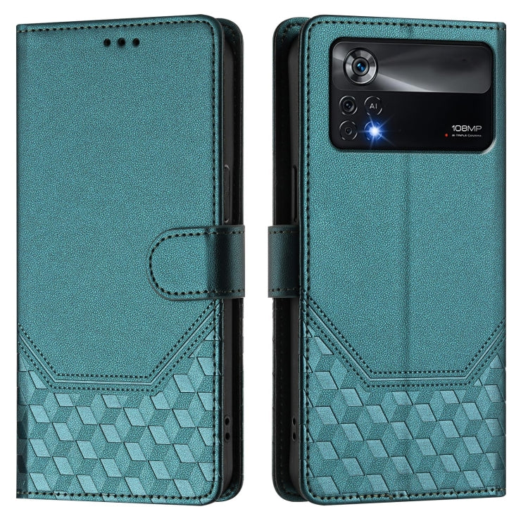 For Xiaomi Poco X4 Pro 5G Honeycomb Embossing RFID Leather Phone Case
