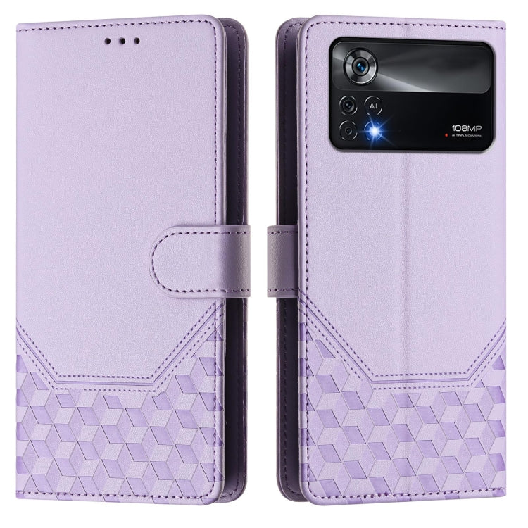 For Xiaomi Poco X4 Pro 5G Honeycomb Embossing RFID Leather Phone Case
