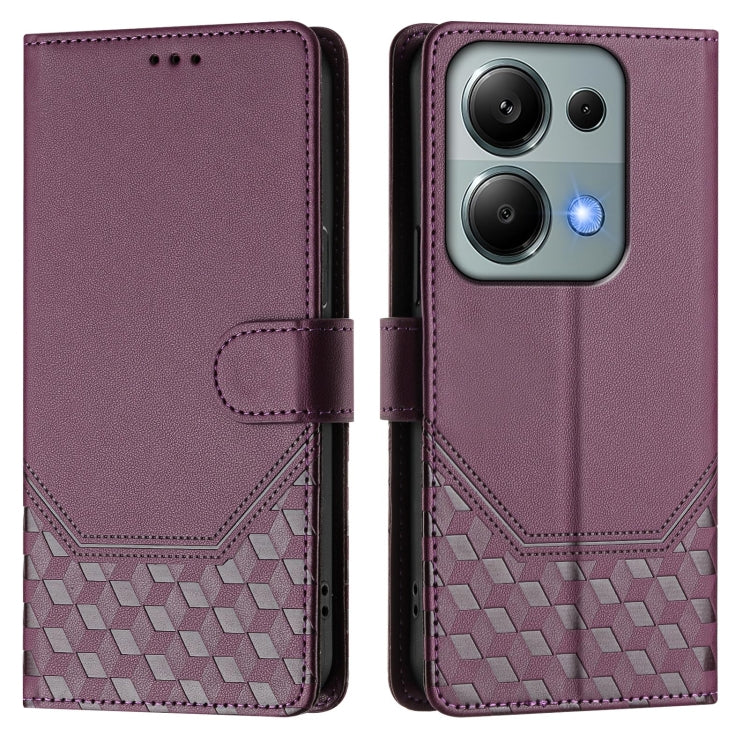 For Xiaomi Poco M6 Pro 4G Honeycomb Embossing RFID Leather Phone Case
