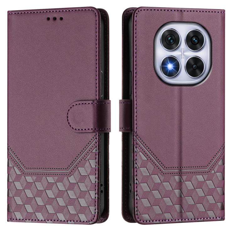 For Xiaomi Poco X7 5G / Redmi Note 14 Pro 5G Honeycomb Embossing RFID Leather Phone Case