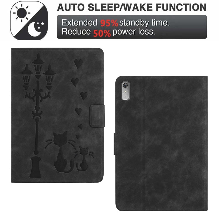 For Lenovo Tab M9 / TB-310FU Embossed Couple Cat Smart Tablet Leather Case