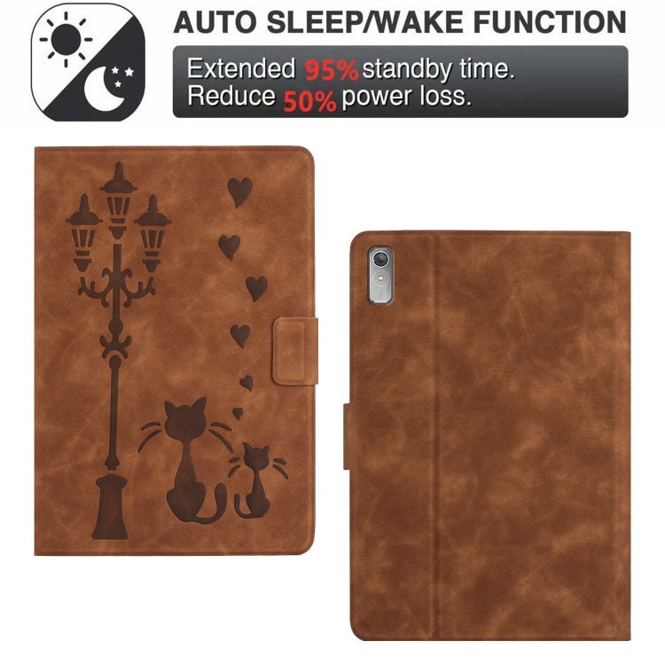 For Lenovo Tab P11 Gen 2 / TB-350 Embossed Couple Cat Smart Tablet Leather Case