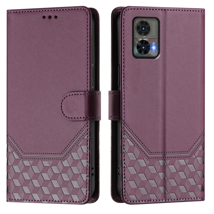 For Motorola Edge 30 Neo Honeycomb Embossing RFID Leather Phone Case