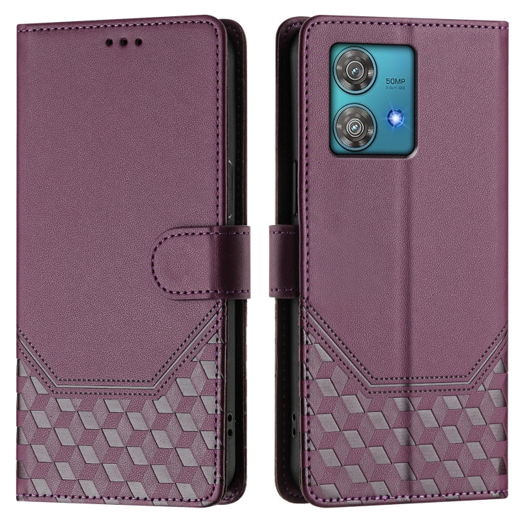 For Motorola Edge 40 Neo 5G Honeycomb Embossing RFID Leather Phone Case