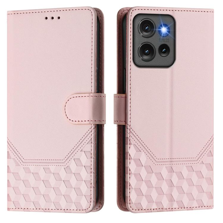 For Motorola Edge 50 5G Global Honeycomb Embossing RFID Leather Phone Case