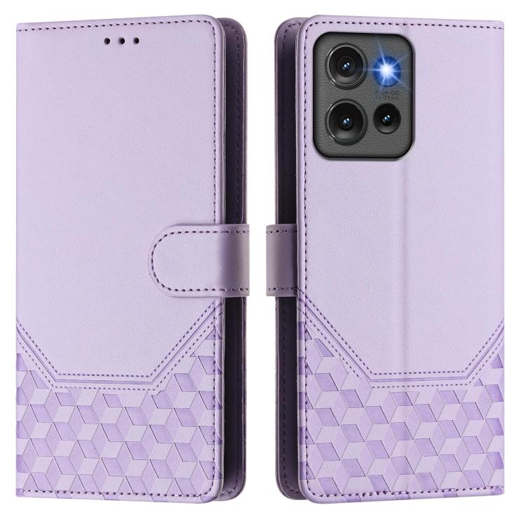 For Motorola Edge 50 5G Global Honeycomb Embossing RFID Leather Phone Case