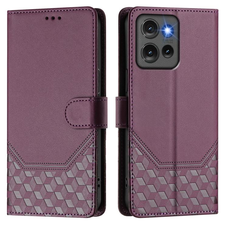 For Motorola Edge 50 5G Global Honeycomb Embossing RFID Leather Phone Case