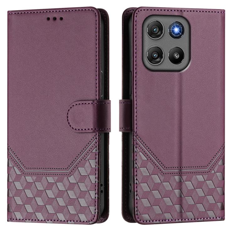 For Motorola Moto G67 Power 5G Honeycomb Embossing RFID Leather Phone Case