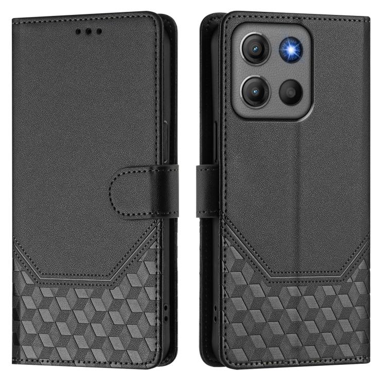 For Motorola Moto G17 4G / G17 Power 4G Honeycomb Embossing RFID Leather Phone Case