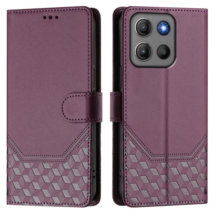 For Motorola Moto G17 4G / G17 Power 4G Honeycomb Embossing RFID Leather Phone Case