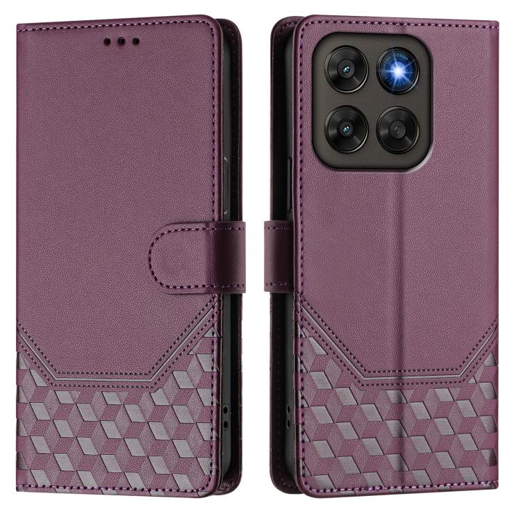 For Motorola Moto G87 5G / G77 5G / G67 5G Honeycomb Embossing RFID Leather Phone Case