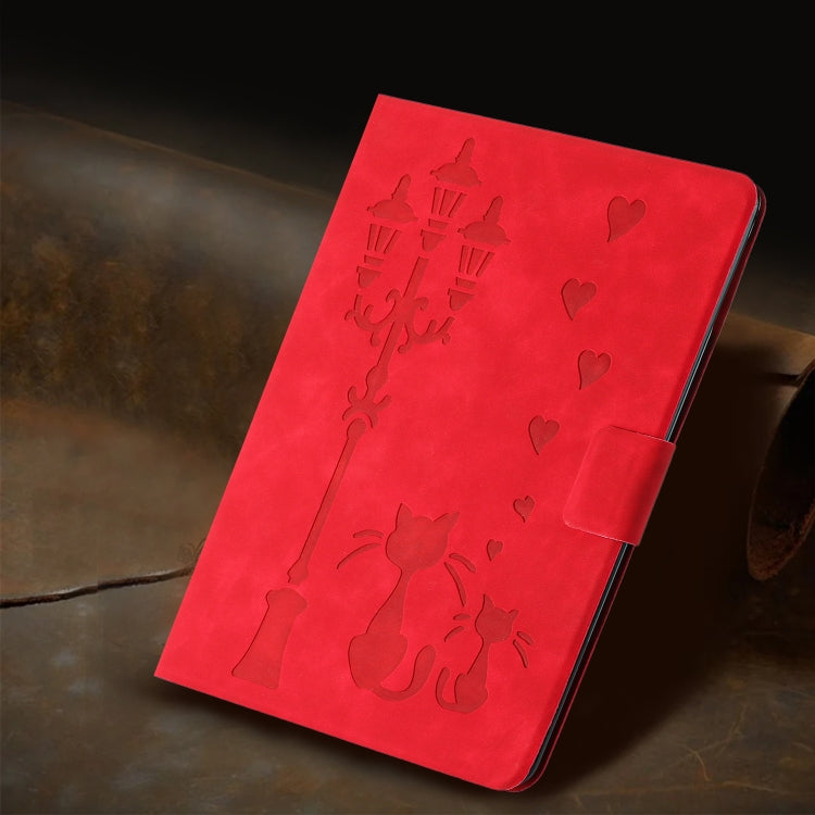 For Amazon Kindle Paperwhite 4 / 3 / 2 Embossed Couple Cat Smart Tablet Leather Case