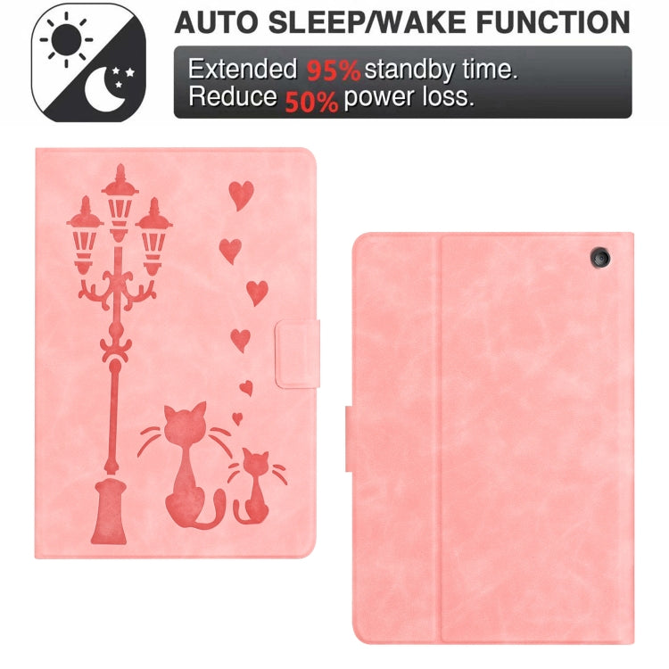 For Amazon Kindle Fire HD 8 2022 / 2020 Embossed Couple Cat Smart Tablet Leather Case