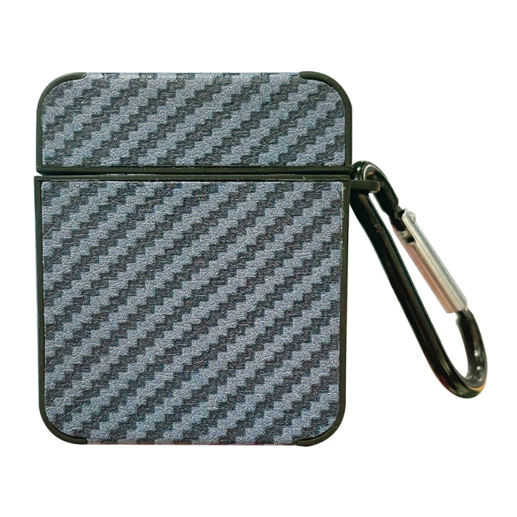 For AirPods 1 / 2 Carbon Fiber Square Leather Earphone Case with Hook