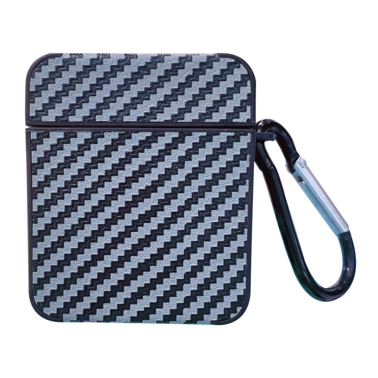 For AirPods 1 / 2 Carbon Fiber Square Leather Earphone Case with Hook