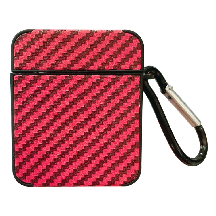 For AirPods 1 / 2 Carbon Fiber Square Leather Earphone Case with Hook