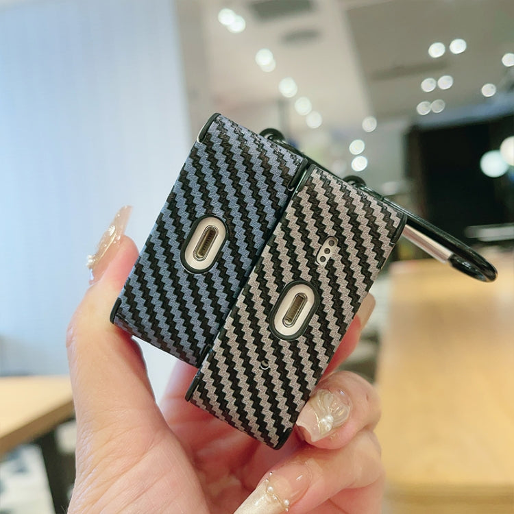 For AirPods 4 Carbon Fiber Square Leather Earphone Case with Hook