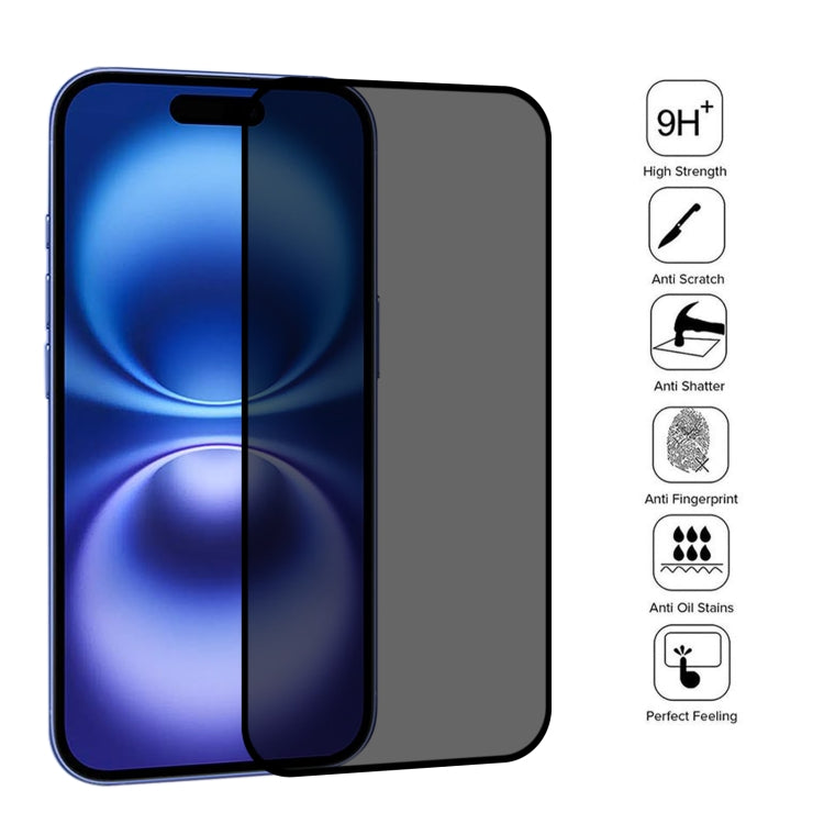 For iPhone 16 Full Cover Anti-spy Silk Screen Tempered Glass Film