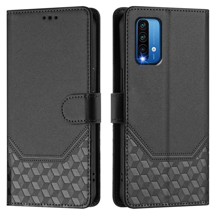 For Redmi 9T Global Honeycomb Embossing RFID Leather Phone Case