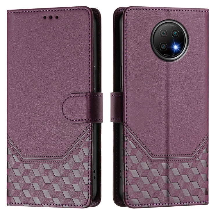 For Redmi Note 9T Global Honeycomb Embossing RFID Leather Phone Case
