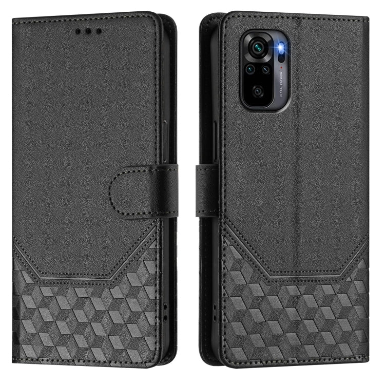 For Redmi Note 10 4G / 10S 4G / 11 SE India Honeycomb Embossing RFID Leather Phone Case