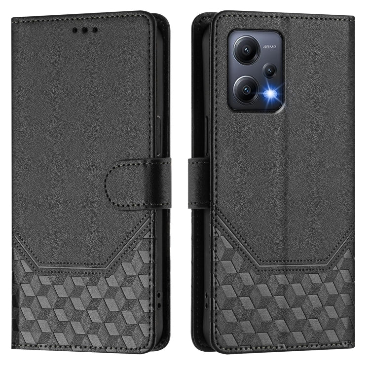 For Redmi Note 12 5G Global Honeycomb Embossing RFID Leather Phone Case