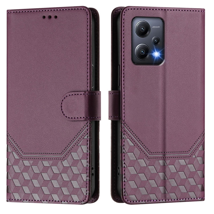For Redmi Note 12 5G Global Honeycomb Embossing RFID Leather Phone Case