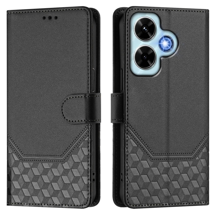 For Redmi Note 13 4G Global Honeycomb Embossing RFID Leather Phone Case