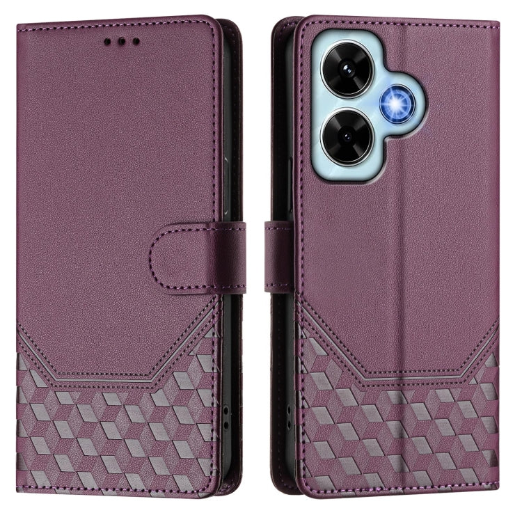 For Redmi Note 13 4G Global Honeycomb Embossing RFID Leather Phone Case