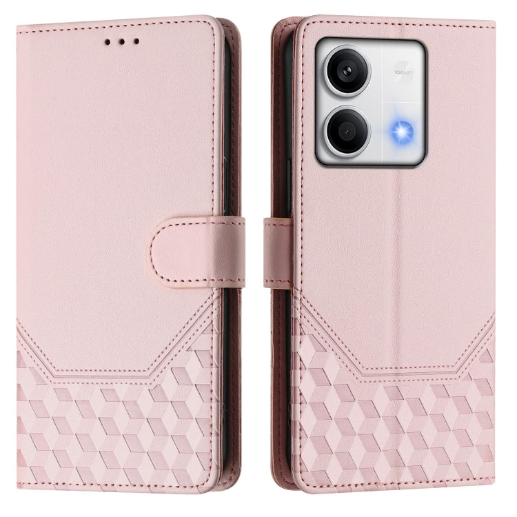 For Redmi Note 13 5G Global Honeycomb Embossing RFID Leather Phone Case