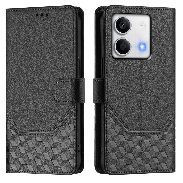 For Redmi Note 13 5G Global Honeycomb Embossing RFID Leather Phone Case