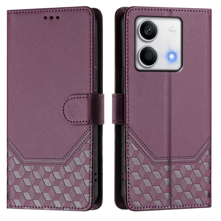 For Redmi Note 13 5G Global Honeycomb Embossing RFID Leather Phone Case