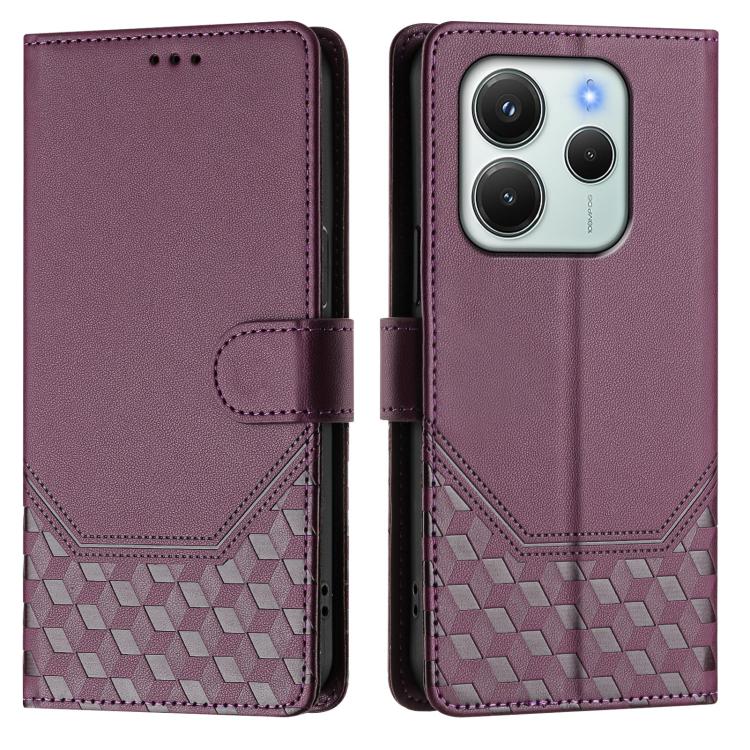 For Redmi Note 14 4G 164.84mm EU Version Honeycomb Embossing RFID Leather Phone Case