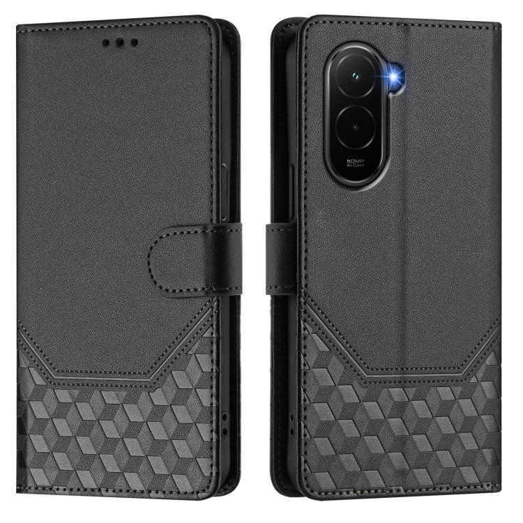 For Xiaomi Poco M7 4G 169mm Honeycomb Embossing RFID Leather Phone Case