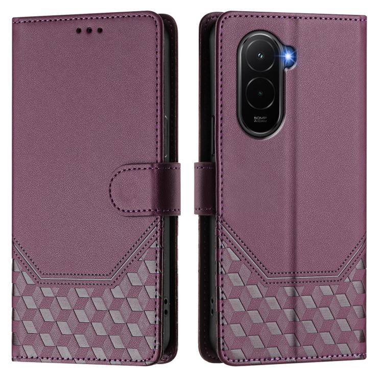 For Xiaomi Poco M7 4G 169mm Honeycomb Embossing RFID Leather Phone Case