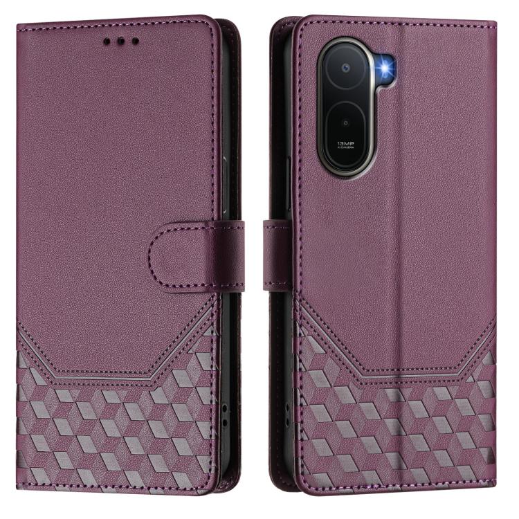 For Redmi A7 Pro 171mm / Poco C85x 5G Honeycomb Embossing RFID Leather Phone Case