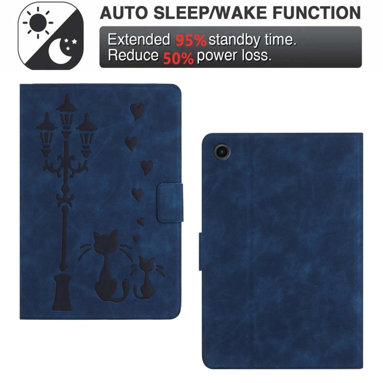 For Samsung Galaxy Tab A8 10.5 2021 Embossed Couple Cat Smart Tablet Leather Case