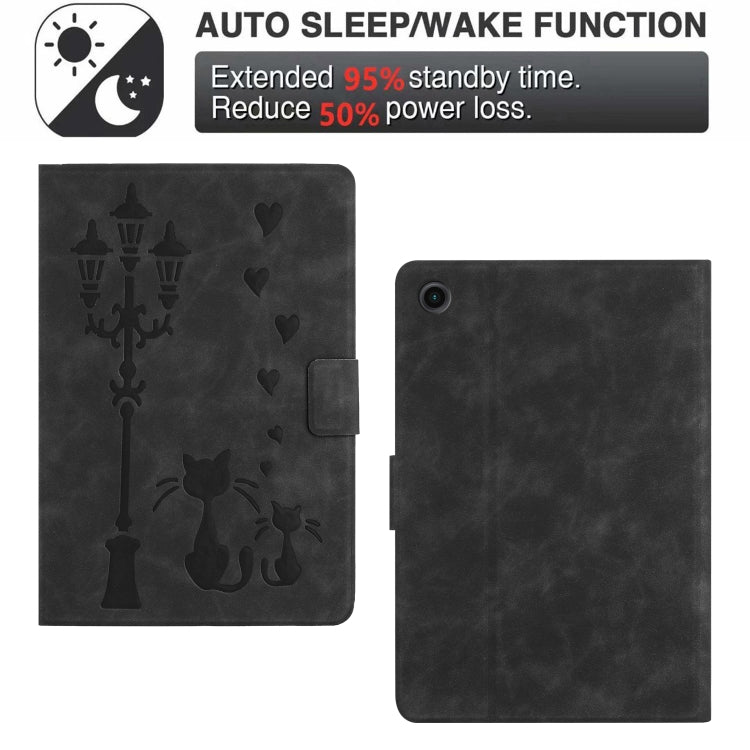 For Samsung Galaxy Tab A8 10.5 2021 Embossed Couple Cat Smart Tablet Leather Case