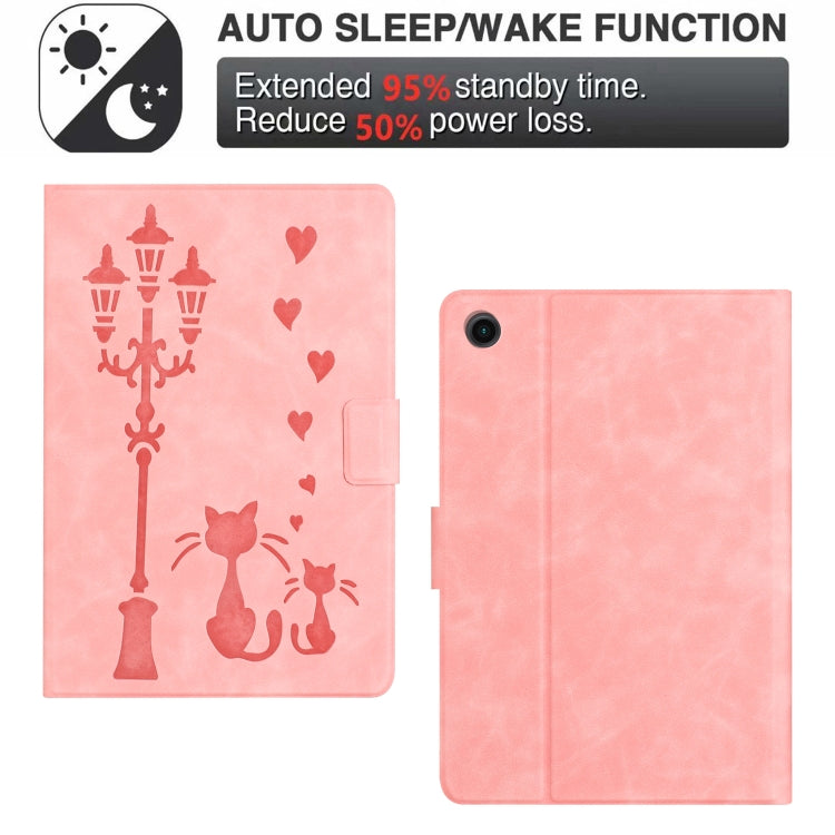 For Samsung Galaxy Tab A8 10.5 2021 Embossed Couple Cat Smart Tablet Leather Case