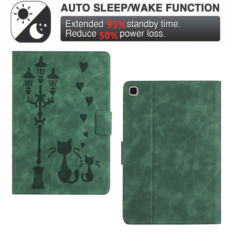 For Samsung Galaxy Tab S5e Embossed Couple Cat Smart Tablet Leather Case