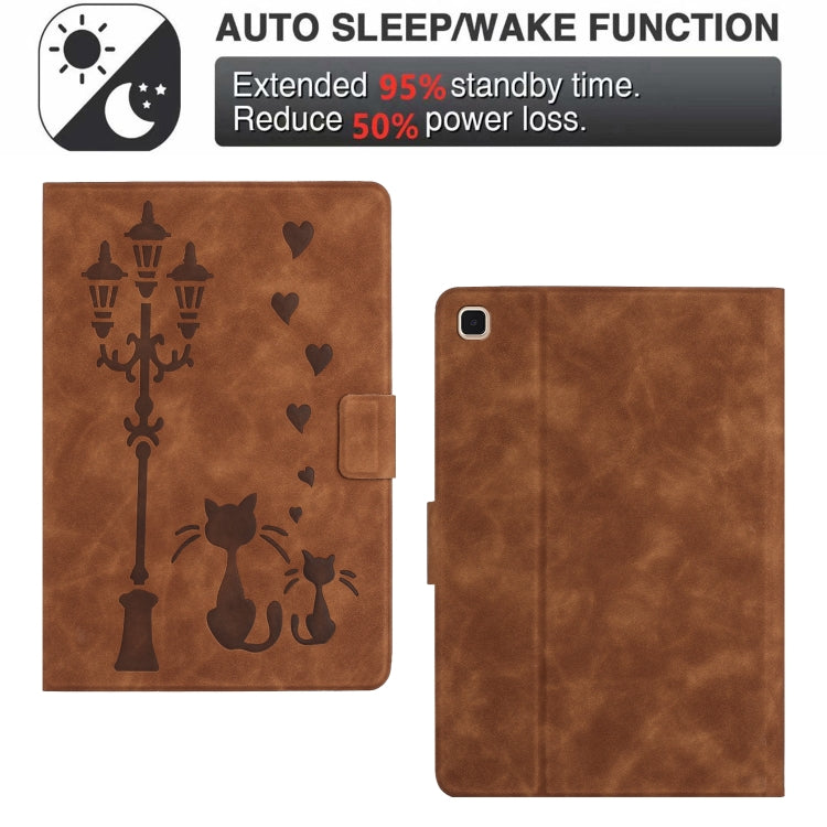 For Samsung Galaxy Tab S5e Embossed Couple Cat Smart Tablet Leather Case
