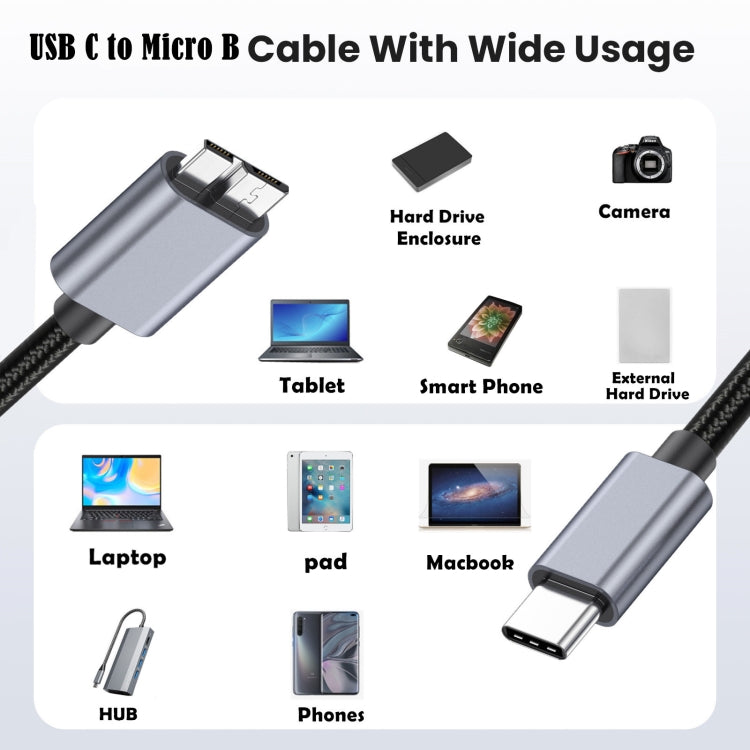 10Gbps USB-C / Type-C 3.1 to Micro B Mobile Hard Disk Adapter Cable, Length:1.8m