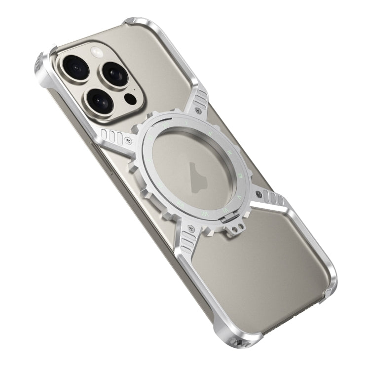 For iPhone 16 Pro Max Mechanical Gear MagSafe Holder Borderless Metal Phone Case