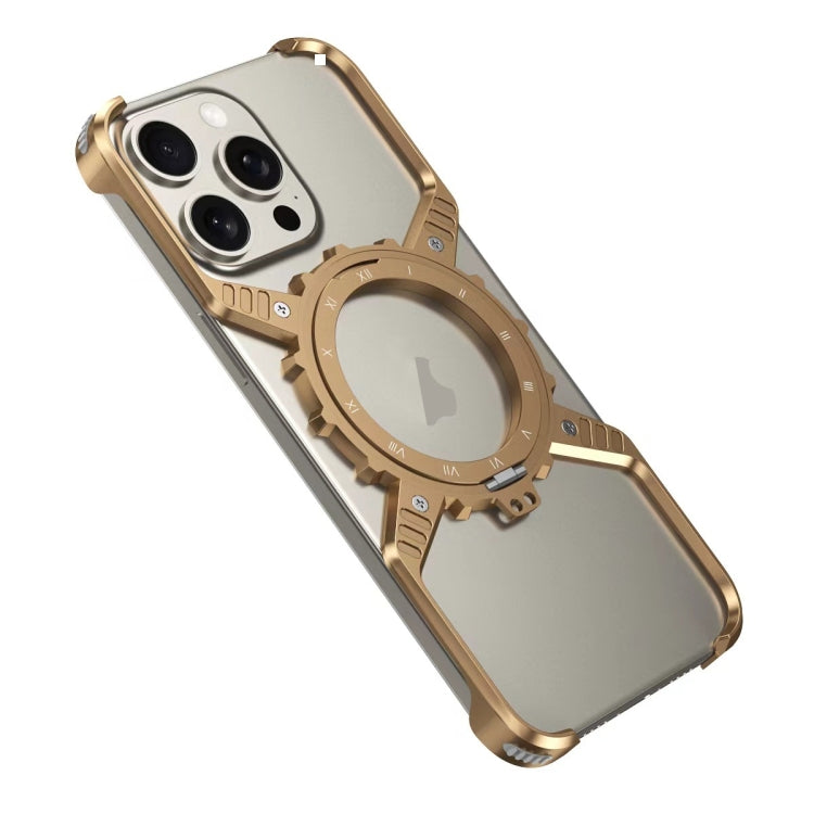 For iPhone 16 Pro Mechanical Gear MagSafe Holder Borderless Metal Phone Case