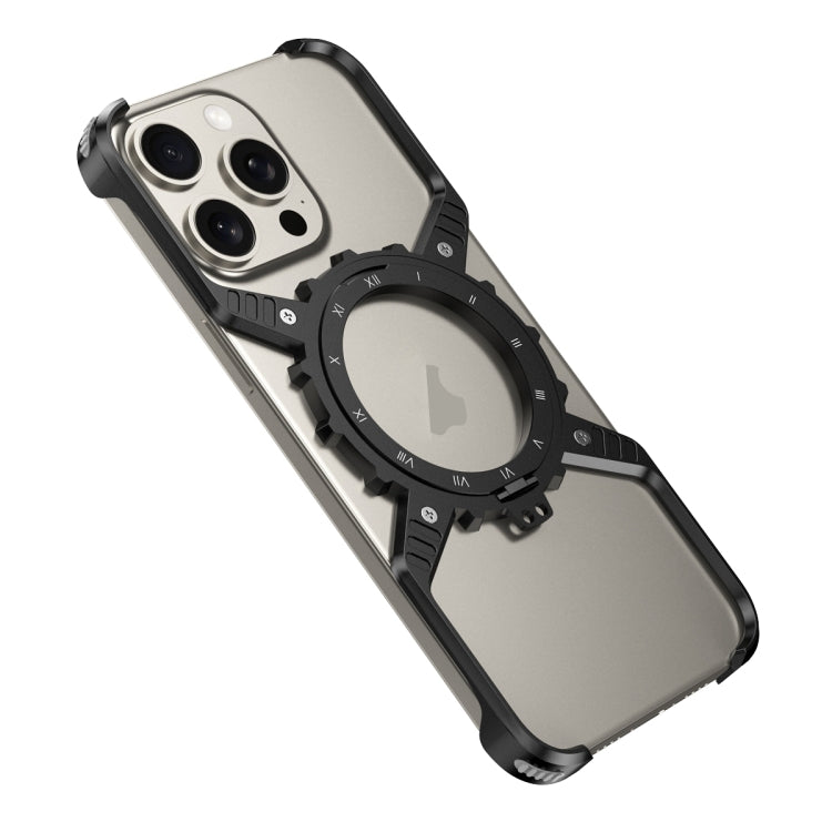 For iPhone 16 Plus / 15 Pro Max Mechanical Gear MagSafe Holder Borderless Metal Phone Case