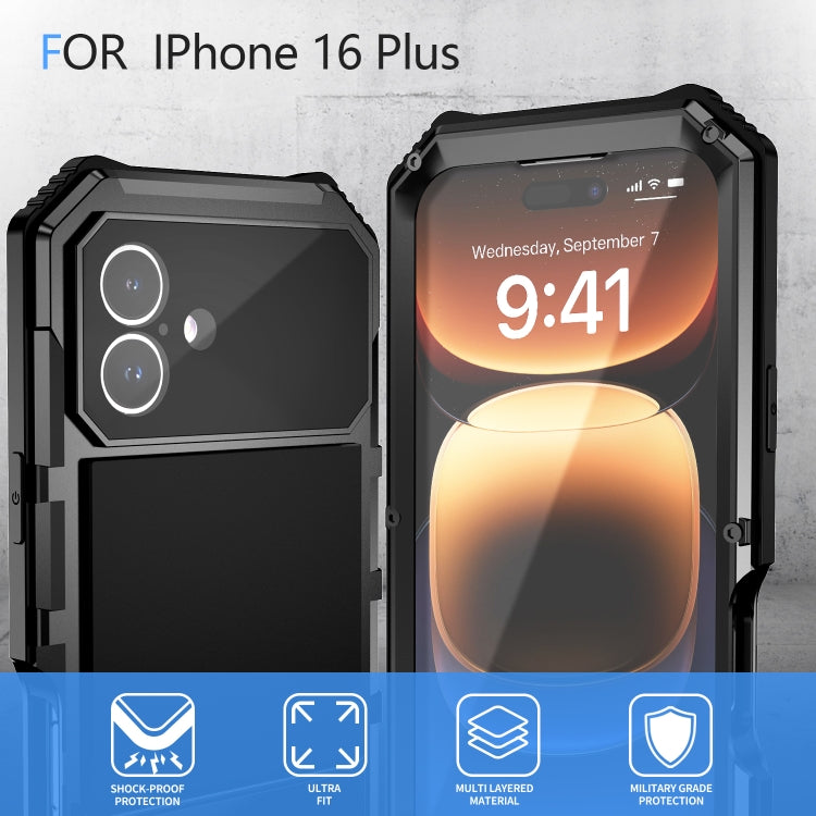 For iPhone 16 Plus R-JUST Life Waterproof Dustproof Shockproof Holder Phone Case